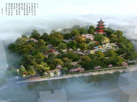  现代湿地园林鸟瞰景观psd 