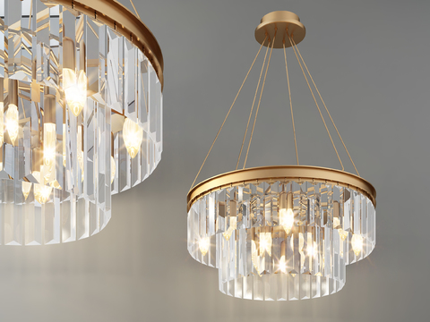  现代风格金属水晶吊灯3d模型下载 高端家居装饰灯具 室内设计 