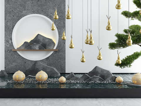  新中式庭院水景小品3d模型 