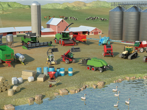  农用车 农用机械 收割机 拖拉机3d模型 