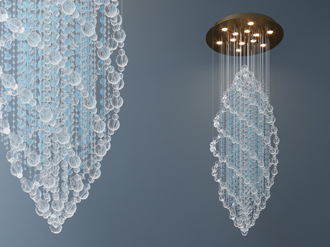  现代简约水晶玻璃球吊灯3d模型下载 创意金属吊灯设计 奢华室内装饰灯具 