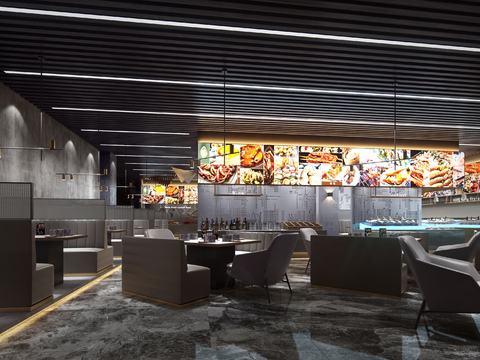  现代海鲜主题餐厅3d模型 