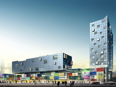  现代商场综合楼外观psd 