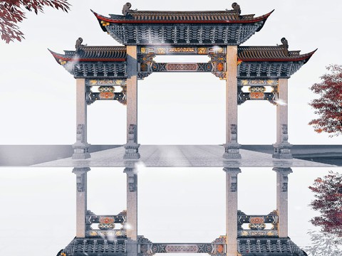  中式古建牌坊3d模型 