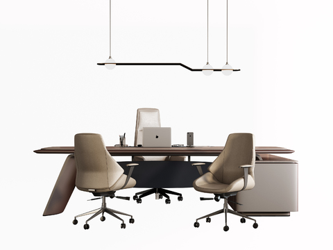  现代大班台桌椅组合3d模型 