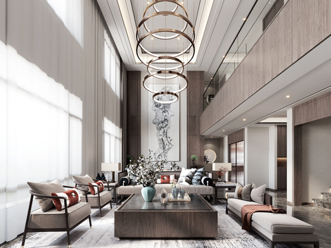  新中式别墅大堂3d模型 