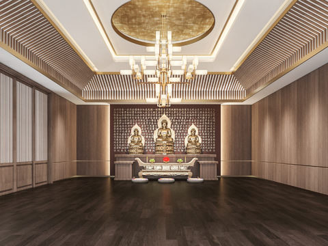  新中式佛堂3d模型 