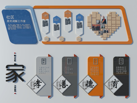  现代党建展板文化墙3d模型 