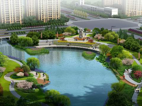  现代公园景观鸟瞰psd 