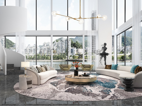  现代轻奢别墅大堂3d模型 