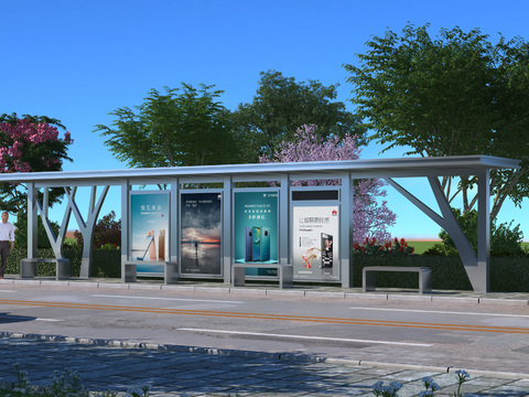  现代公交车站3d模型 