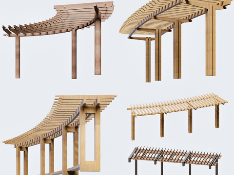  现代弧形实木廊架3d模型 