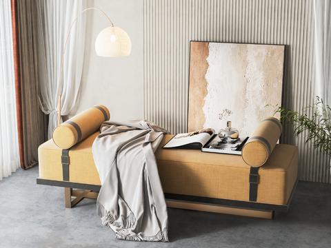  现代客厅布艺沙发3d模型下载 抽象画装饰极简设计家庭休息区 