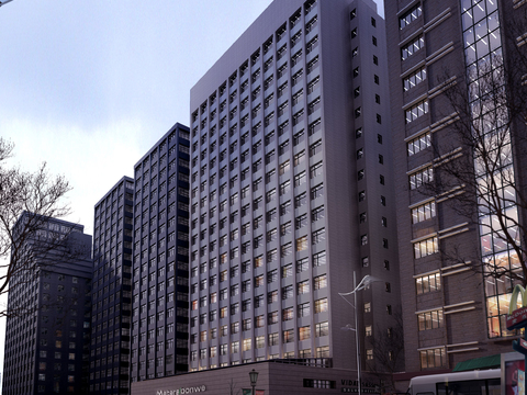  现代商业街建筑外观psd 