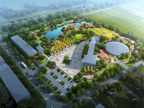  公园景观鸟瞰psd 