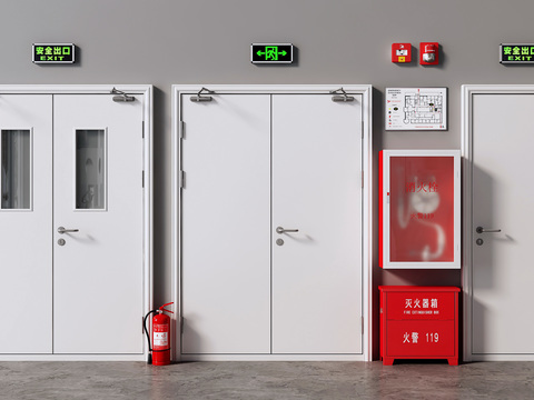  消防设施 消防门 灭火器 消防栓 安全出口3d模型 