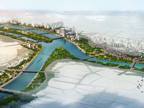  现代湿地园林鸟瞰psd 