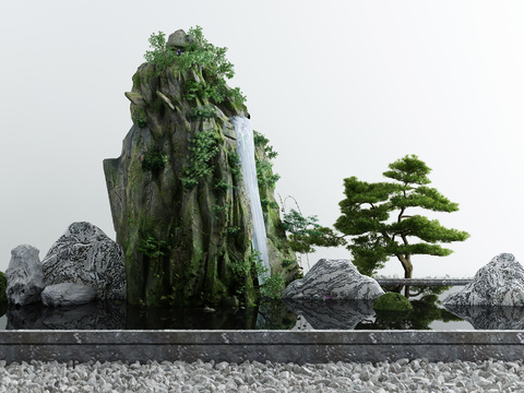  新中式假山水景园艺小品3d模型 