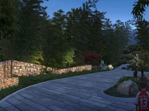  现代庭院公园园林夜景psd 