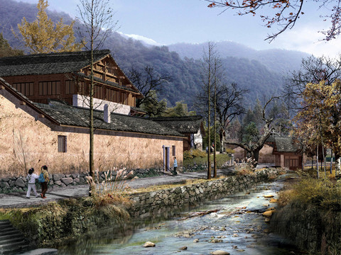  中式生态新农村景观psd 