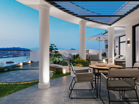  现代别墅露台花园3d模型 