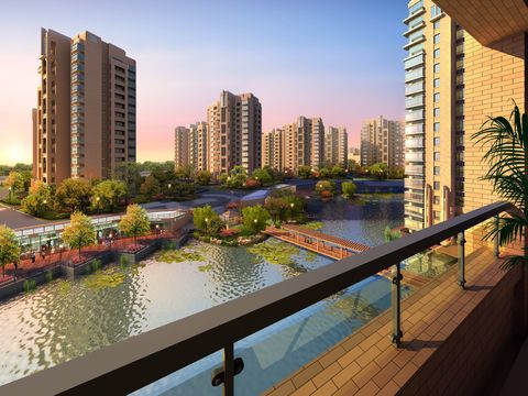  现代住宅楼外观psd 