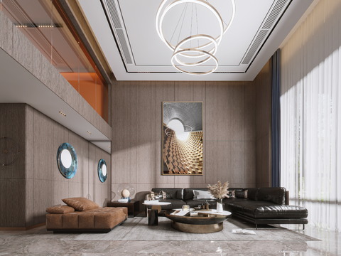  现代别墅大堂餐厅3d模型 