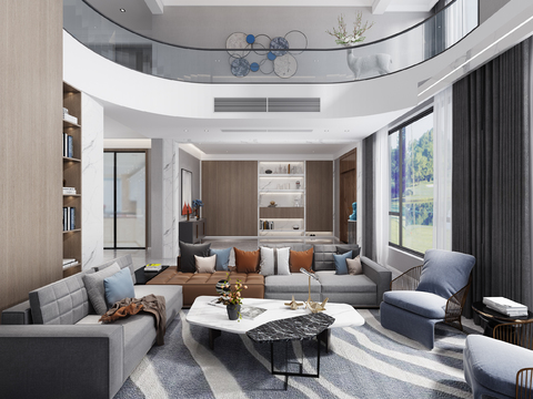  现代别墅客厅3d模型 