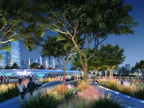  现代广场公园夜景景观psd 