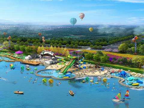  现代热气球公园鸟瞰psd 