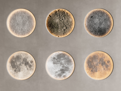  月球灯3d模型下载 石膏壁灯 天体艺术装饰 陨石坑纹理 太空风格墙面灯饰 