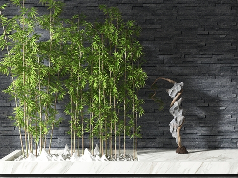  现代竹子假山小品3d模型 