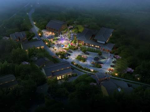  美丽乡村夜景鸟瞰psd 
