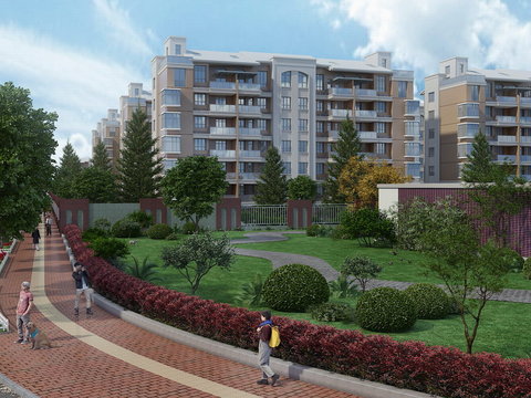  现代住宅小区园林景观3d模型 