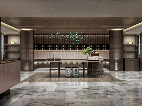  新中式酒店西餐厅3d模型 