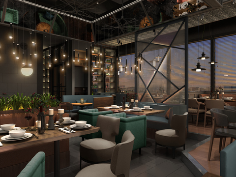  现代酒吧餐厅3d模型 