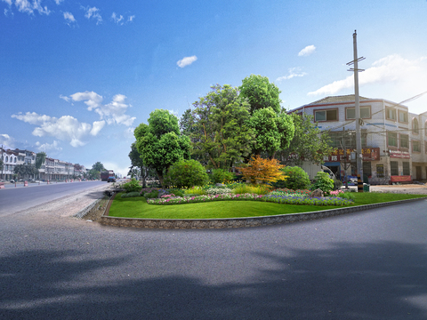  道路景观 公路绿化带psd 