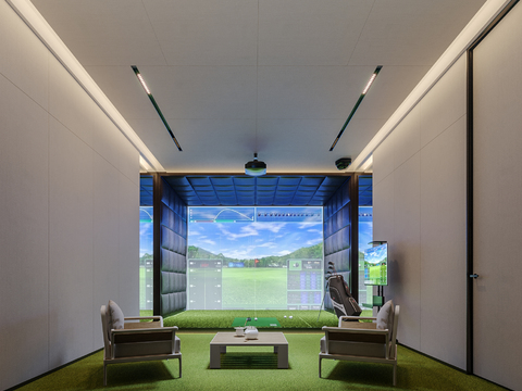  现代室内高尔夫球游戏室3d模型 