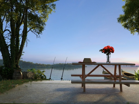  现代海边景观3d模型 