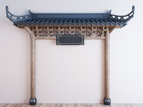  新中式门头屋檐建筑构件3d模型 