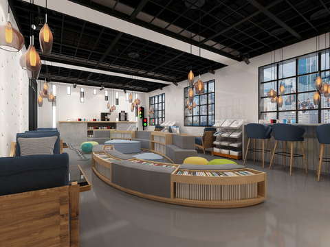  现代休闲书吧3d模型 