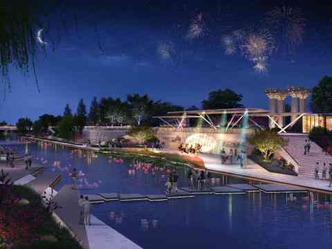  现代公园景观夜景psd 