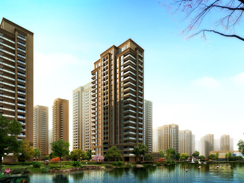  现代住宅楼外观psd 