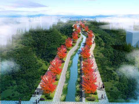  红枫叶街道 河流psd 