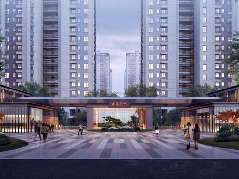  现代住宅楼建筑外观景观psd 