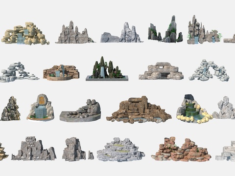  中式景石假山假石3d模型 