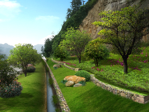  现代绿植造景小品psd 