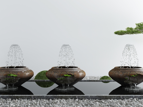  新中式喷泉水景小品3d模型 