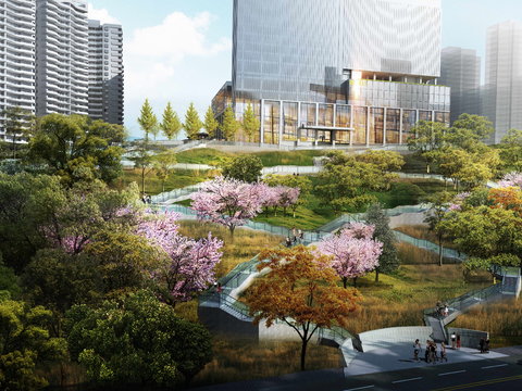  园林景观鸟瞰psd 