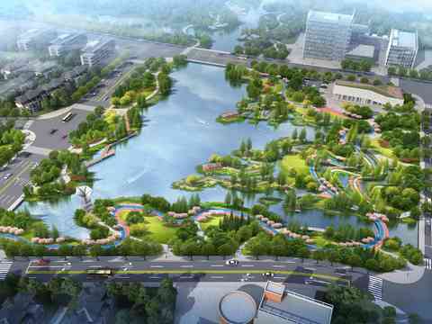  现代园林景观鸟瞰psd 